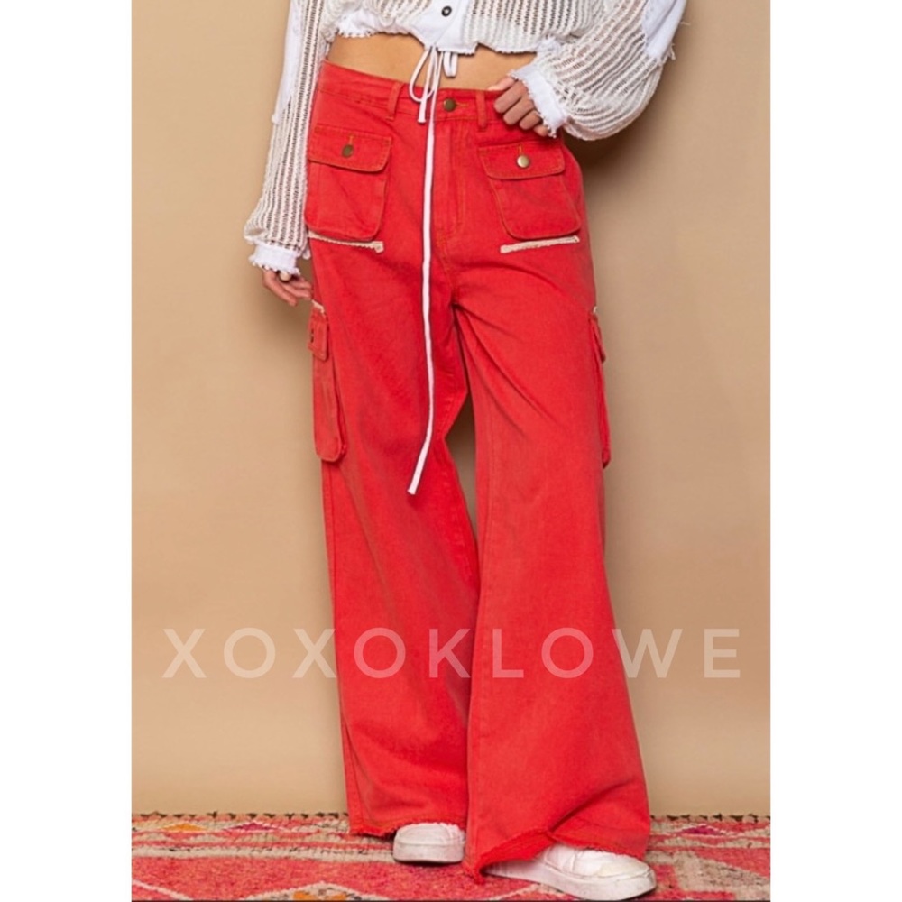 POL Red Cargo Pants Wide Leg Loose Slouchy Fit